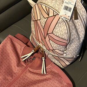Michael Kors Pink and Cream Backpack with matching MK Jacket